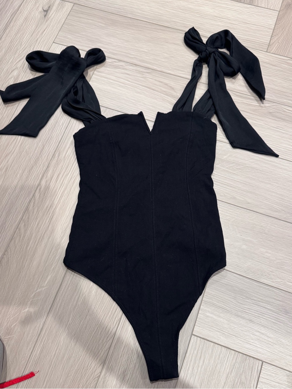 Free People Black Tie-Shoulder Bodysuit